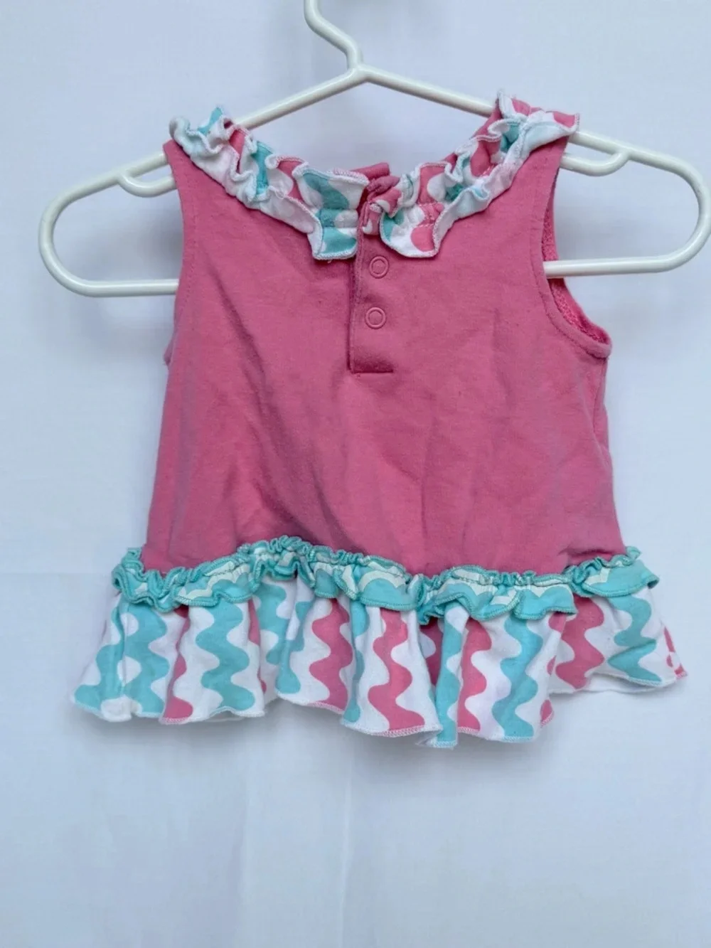 6 MTH Baby Essentials Pink and Aqua Ruffle Two-Piece Set